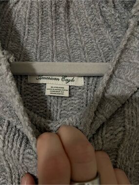 XL American Eagle Outfitters Heather Gray Ribbed Cowl Neck Sweater